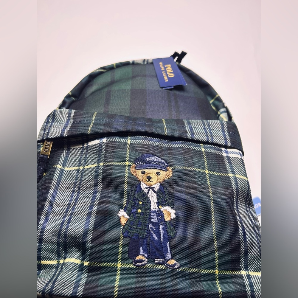 NWT 🧸Polo Ralph Lauren “Plaid POLO-BEAR” Backpack blue/green Gordon Plaid!!